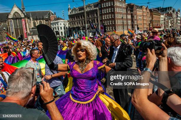 Drag queen is seen posing for a photo during the parade. The annual equal rights demonstration for the global rainbow community took place in...