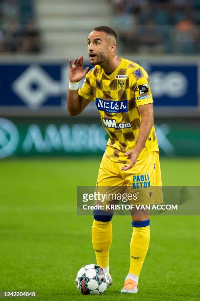 S Fatih Kaya reacts during a soccer match between KAA Gent and Sint-Truidense VV, Saturday 30 July 2022 in Gent, on day 2/34 of the 2022-2023...