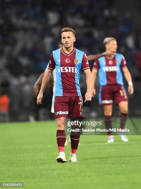 Edin Visca of Trabzonspor during the Turkish Super Cup Final match between Trabzonspor and Sivasspor at Ataturk Olympic Stadium on July 30, 2022 in...