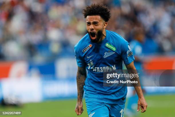 Claudinho of Zenit St. Petersburg celebrates his goal during the Russian Premier League match between FC Zenit Saint Petersburg and FC Lokomotiv...