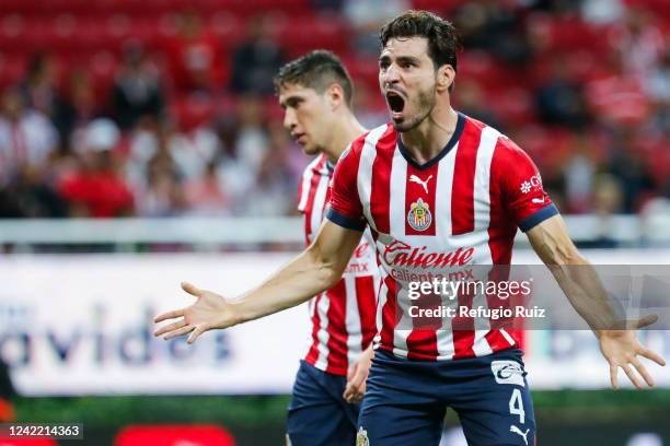 Antonio Briseño of Chivas reacts during the 6th round match between Chivas and Pachuca as part of the Torneo Apertura 2022 Liga MX at Akron Stadium...