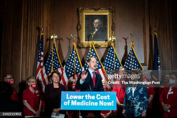 Washington, DC Sen. Ron Wyden, D-Ore., speaks during an event on lowering prescription drug cost on Capitol Hill on Wednesday, July 27, 2022 in...