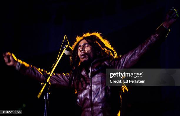 Bob Marley performs with The Wailers at the Greek Theater in Berkeley, California on July 21, 1978.