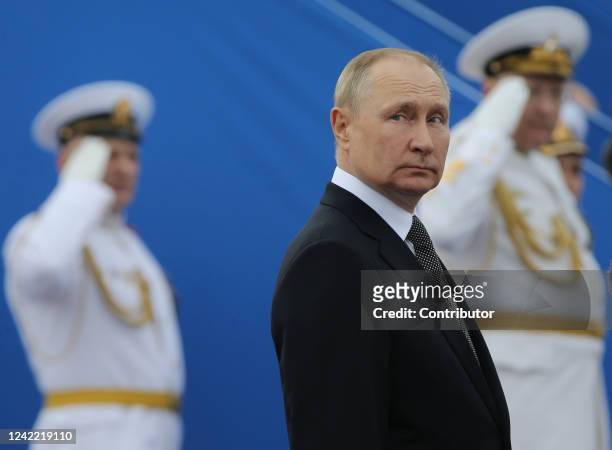 Russian President Vladimir Putin seen during the Navy Day Parade, on July, 31 2022, in Saint Petersburg, Russia. President Vladimir Putin has arrived...
