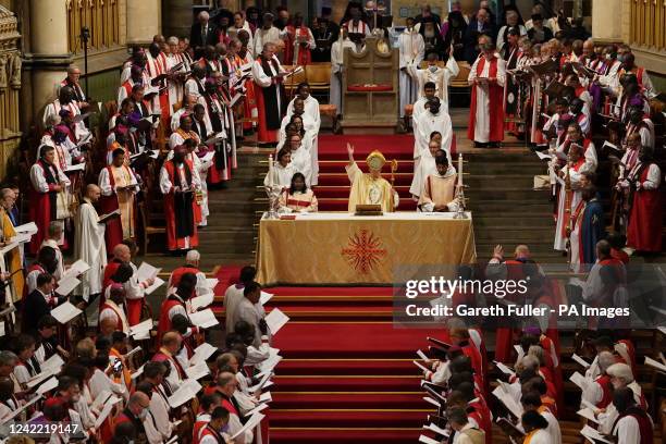 The Archbishop of Canterbury Justin Welby at the altar during the opening service at the 15th Lambeth Conference at Canterbury cathedral in Kent....