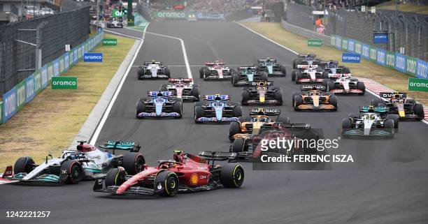Drivers take the start of the Formula One Hungarian Grand Prix at the Hungaroring in Mogyorod near Budapest, Hungary, on July 31, 2022.