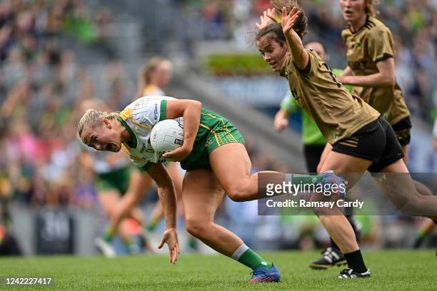 Dublin , Ireland - 31 July 2022; Vikki Wall of Meath in action against Anna Galvin of Kerry during the TG4 All-Ireland Ladies Football Senior...