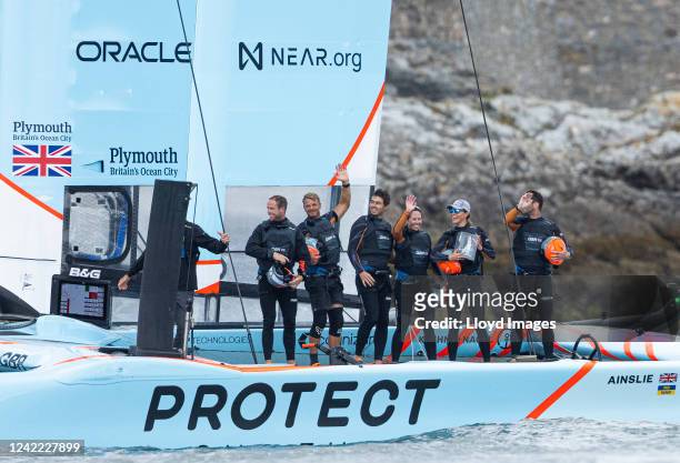 Catherine, Duchess of Cambridge, onboard Sir Ben Ainslies Great Britain SailGP F50 foiling catamaran as she takes part in a friendly 'Commonwealth...