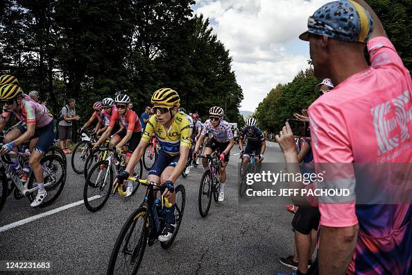 Dutch Rider Movistar Team's Dutch rider Annemiek Van Vleuten wearing the overall ...