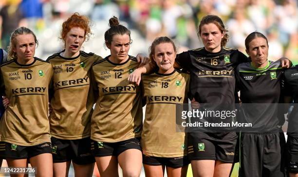 Dublin , Ireland - 31 July 2022; Dejected Kerry players, from left, Niamh Carmody, Louise Ní Mhuircheartaigh, Anna Galvin, Katie Brosnan, Mary Ellen...