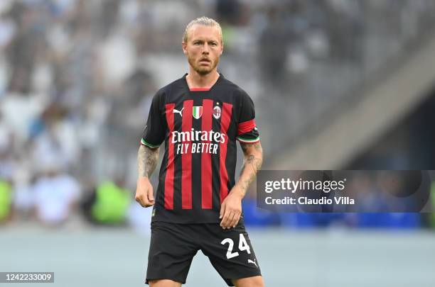 Simon Kjaer of Milan during the friendly match between Marseille and Milan AC at Orange Velodrome on July 31, 2022 in Marseille, France.