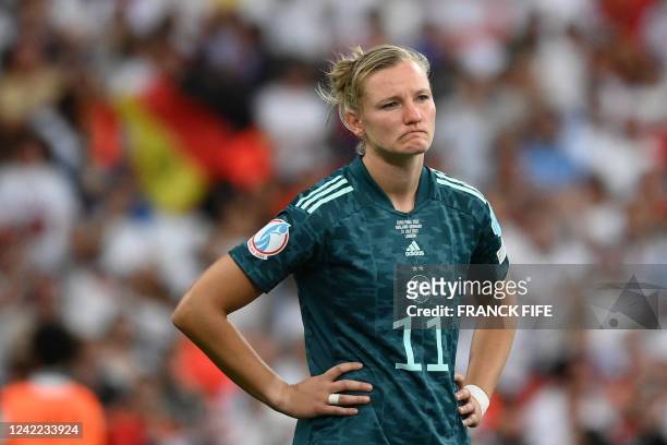 Germany's striker Alexandra Popp reacts after their defeat in the UEFA Women's Euro 2022 final football match between England and Germany at the...