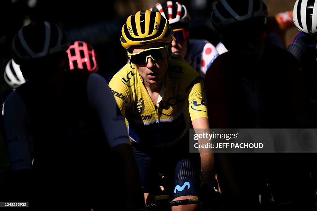 Dutch Rider Movistar Team's Dutch rider Annemiek Van Vleuten wearing the overall ...