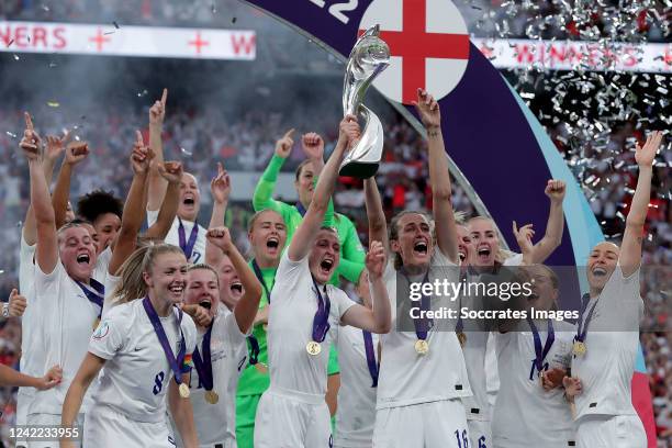 Mary Earps of England Lucy Bronze of England Rachel Daly of England Keira Walsh of England Alex Greenwood of England Millie Bright of England Beth...