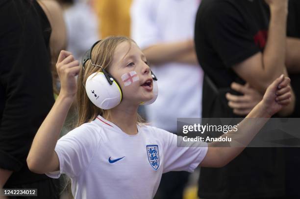 Fans of England and Germany gather at Trafalgar Square to show support and follow the match from a giant screen during the UEFA Women's Euro 2022...