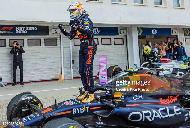 Max Verstappen of Netherland and Oracle Red Bull Racing driver won the race at Hungarian Aramco Formula 1 Grand Prix on July 31, 2022 in Mogyoród,...