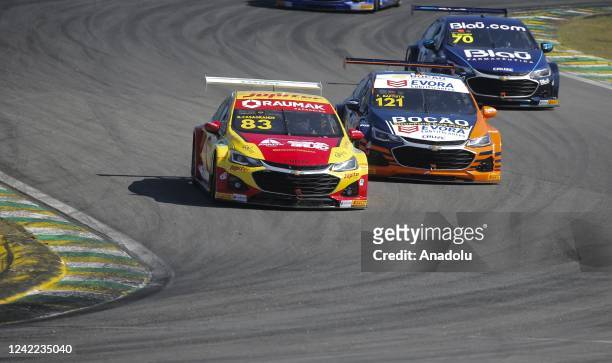 Drivers compete during the 7th stage of the Brazilian Stock Car 2022 championship at Interlagos circuit in Sao Paulo, Brazil on July 31, 2022.