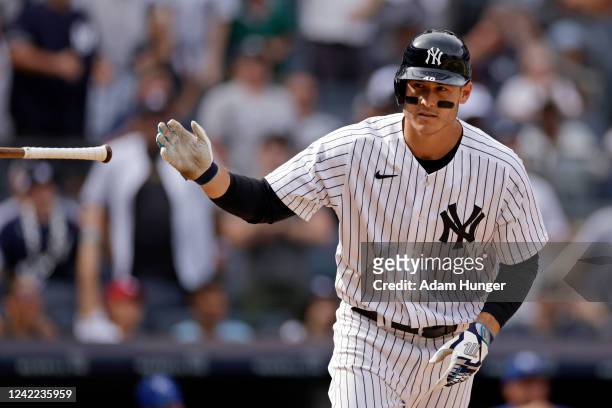 Anthony Rizzo of the New York Yankees hits a 3-run home run against the Kansas City Royals during the seventh inning at Yankee Stadium on July 31,...
