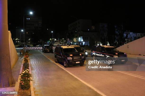 Gendarmeries and security forces block the road as security measures taken around the city while air raid sirens heard along near the Kosovo/Serbian...