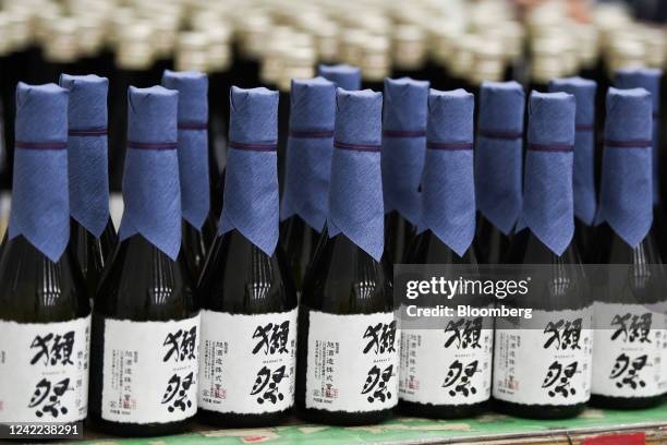 Bottles of Dassai 23 at Asahi Shuzo Co.'s facility in Iwakuni, Yamaguchi Prefecture, Japan, on Thursday, July 7, 2022. As a pioneer of the high-end...