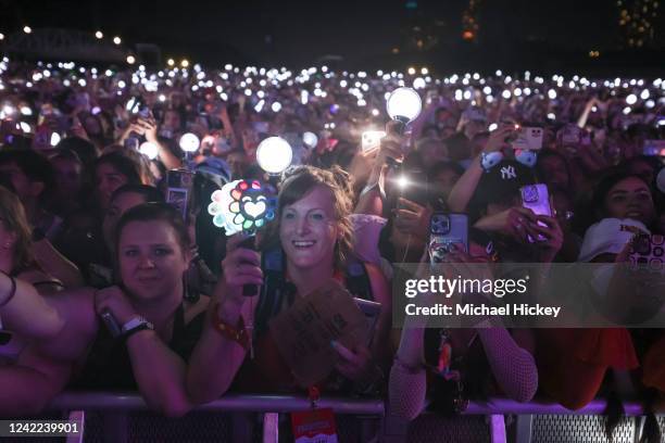 Hope fans are seen during day 4 of Lollapalooza at Grant Park on July 31, 2022 in Chicago, Illinois.