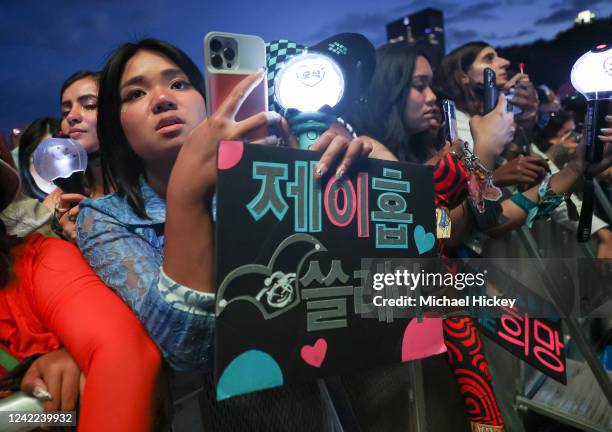 Hope fans are seen during day 4 of Lollapalooza at Grant Park on July 31, 2022 in Chicago, Illinois.