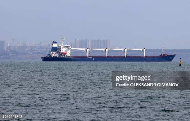 Bulk carrier M/V Razoni, carrying a cargo of 26,000 tonnes of corn, leaves Ukraines port of Odessa, en route to Tripoli in Lebanon, on August 1 amid...