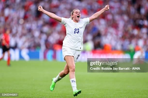 Alessia Russo of England Women celebrates at full time during the UEFA Women's Euro England 2022 final match between England and Germany at Wembley...