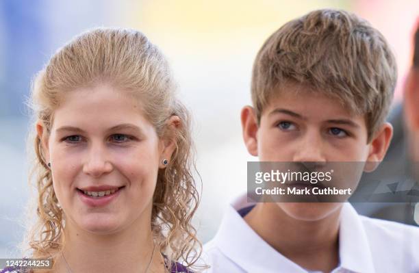 Lady Louise Windsor and James Viscount Severn arrive at the NEC for the 2022 Commonwealth Games on August 1, 2022 in Birmingham, England.