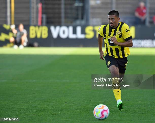 Lion Semic of Borussia Dortmund controls the ball during the pre-season friendly match between Borussia Dortmund and Antalyaspor on July 30, 2022 in...