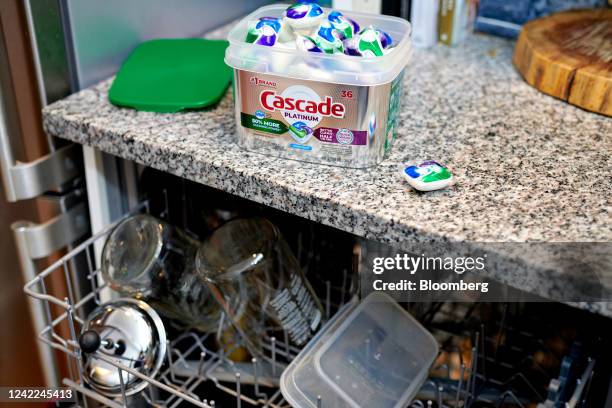 Procter & Gamble brand Cascade Platinum dishwasher detergent arranged in the Brooklyn borough of New York, US, on Tuesday, July 26, 2022. The...