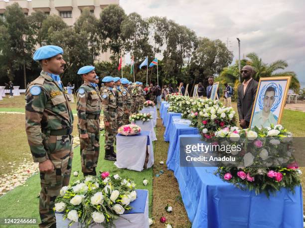 Funeral ceremony held for peacekeepers who died in protests demanding the departure of the UN mission in Goma, Democratic Congo Republic on August...