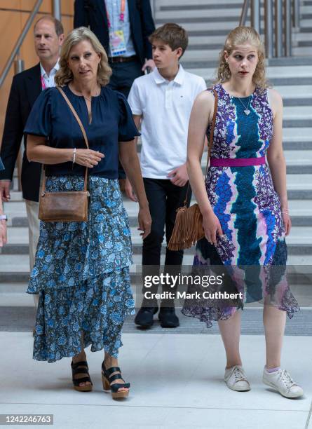 Sophie, Countess of Wessex and Prince Edward, Earl of Wessex with Lady Louise Windsor and James Viscount Severn at the NEC during the 2022...