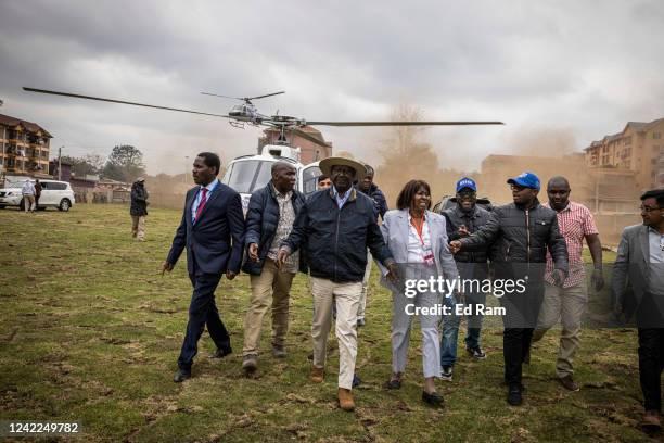 Azimio La Umoja presidential candidate Raila Odinga arrives at a campaign rally in Kirigiti Stadium, on August 1, 2022 in Kiambu, Kenya. Kenyans will...