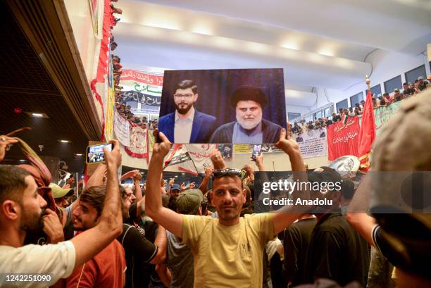 Supporters of Shiite cleric Moqtada al-Sadr continue sit-in protesting Mohammed Shia' al-Sudani chosen by the "Coordination Framework" alliance as a...