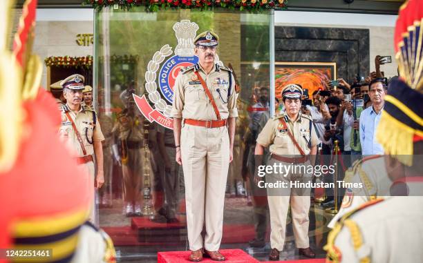 Newly appointed Delhi Police commissioner Sanjay Arora during the Guard of Honour at the Police Headquarters on August 1, 2022 in New Delhi, India....