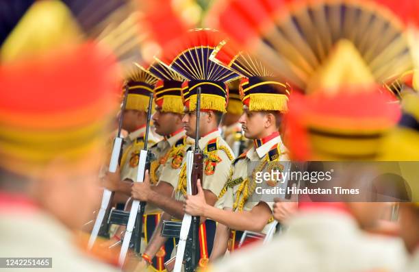 Delhi Police Jawans give a Guard of Honor to the newly appointed Delhi Police commissioner Sanjay Arora at the Police Headquarters, on August 1, 2022...