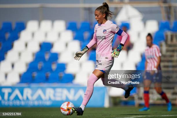 Lola Gallardo of Atletico de Madrid does passed during the friendly match between Rangers WFC and Atletico de Madrid Femenino at Pinatar Arena on...