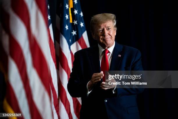 Former President Donald Trump addresses the America First Policy Institute's America First Agenda Summit at the Marriott Marquis on Tuesday, July 26,...