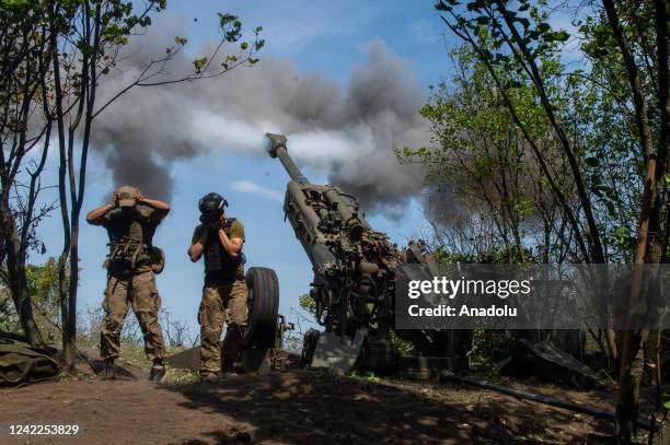 Ukrainian artillerymen take a defensive position on the front line against attacks, as the Russia-Ukraine war continues in Kharkiv, Kharkiv Oblast,...