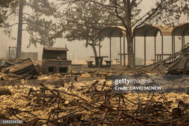 The century old Klamath River Community Hall lies in ruins after it was destroyed by the McKinney Fire in the Klamath National Forest northwest of...