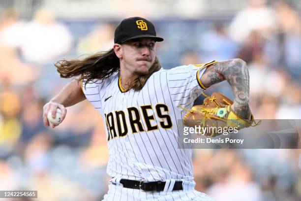 Mike Clevinger of the San Diego Padres pitches in the first inning against the Colorado Rockies August 1, 2022 at Petco Park in San Diego, California.