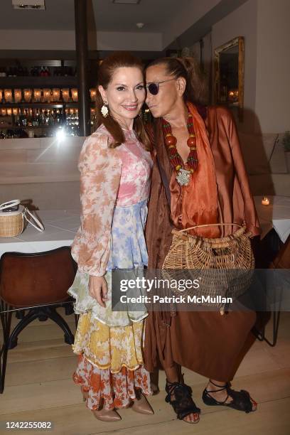 Jean Shafiroff and Donna Karan attend Solving Kids Cancer Benefit Luncheon on August 1, 2022 at Tutto II Giorno in Southampton, New York.