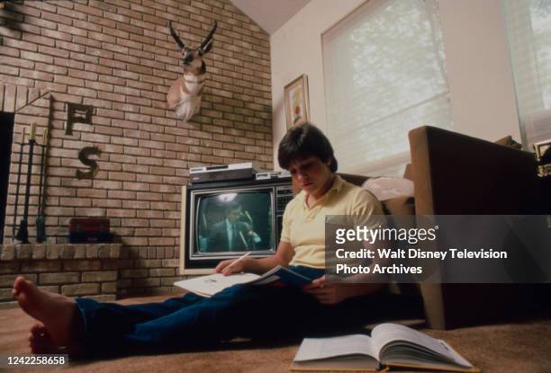 Mary Lou Retton at home relaxing, appearing on the ABC Sports tv special 'Mary Lou Retton and Julie Ann McNamara'.