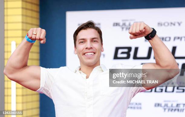 Joseph Baena, Arnold Schwarzenegger' son, attends the Los Angeles premiere of "Bullet Train" at the Regency Village theatre in Westwood, California,...