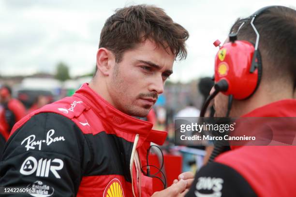 Charles Leclerc of Scuderia Ferrari looks on before the F1 Grand Prix of Hungary.