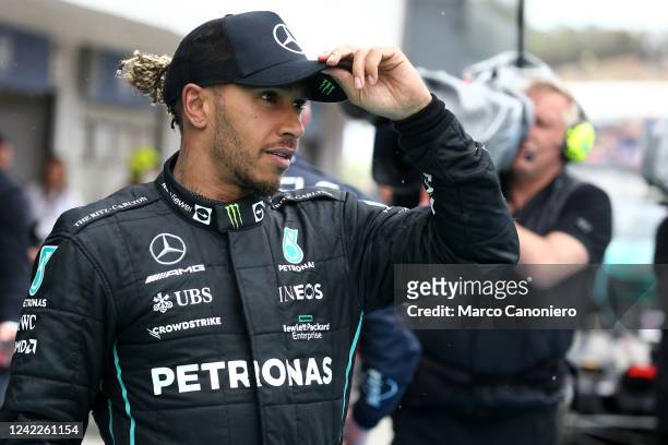Lewis Hamilton of Mercedes AMG Petronas F1 Team looks on at the end of the F1 Grand Prix of Hungary.