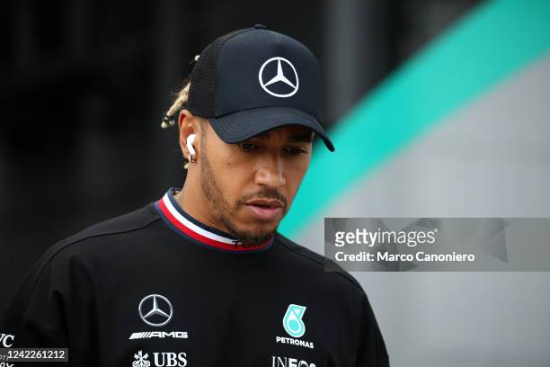 Lewis Hamilton of Mercedes AMG Petronas F1 Team in the paddock before the F1 Grand Prix of Hungary.
