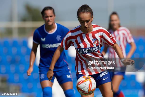 Yolanda Sierra of Atletico de Madrid in action during the friendly match between Rangers WFC and Atletico de Madrid Femenino at Pinatar Arena on...