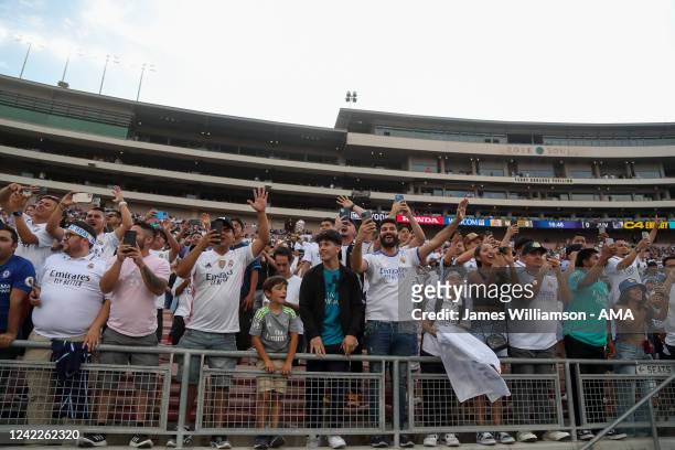 Fans of Real Madrid during the pre season friendly between Real Madrid and Juventus at Rose Bowl on July 30, 2022 in Pasadena, California.